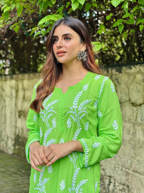 Miesha in Chikankari Short Modal Kurta Set - Green